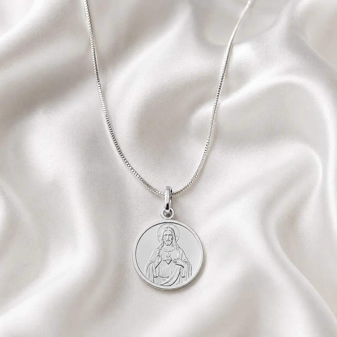 Collar Colgante Sagrado Corazón de Jesús 50cm en Plata 925  3