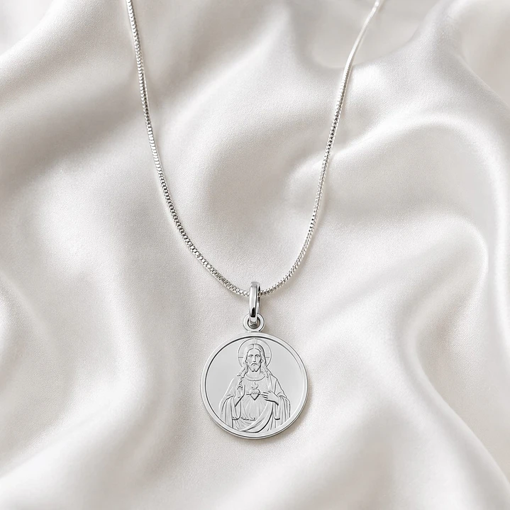 Collar Colgante Sagrado Corazón de Jesús 50cm en Plata 925  3