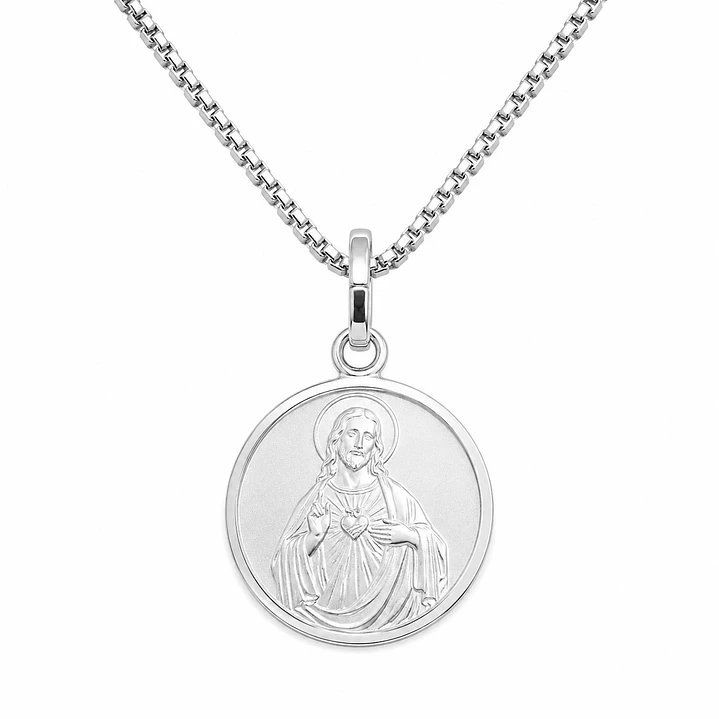 Collar Colgante Sagrado Corazón de Jesús 15 mm Plata 925 1