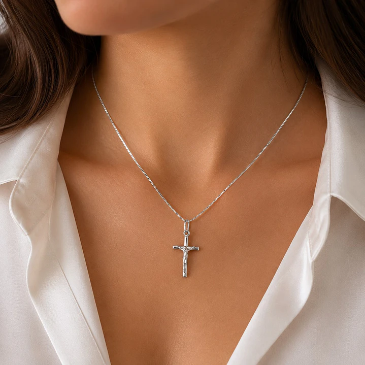 Collar Crucifijo Jesús Cruz en Plata 925  2