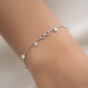 Pulsera Infinito Cristales Plata Ley 925
