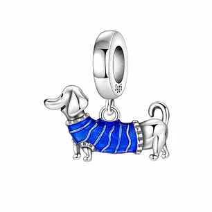 Charm Perrito Salchicha Tierno con Ropita Plata 925