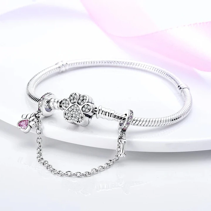 Charm Cadena de Seguridad Huellita Perrito Plata 925 3