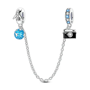 Charm Cadena de Seguridad Planeta Avión Plata 925