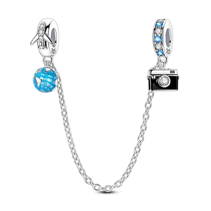 Charm Cadena de Seguridad Planeta Avión Plata 925 1