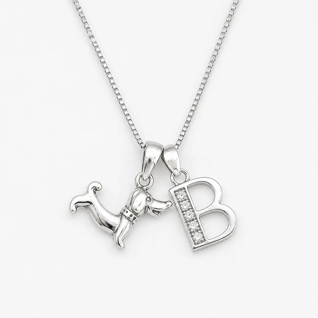 Collar Perrito Salchicha + Inicial Personalizada Plata 925 – EDICIÓN LIMITADA 4