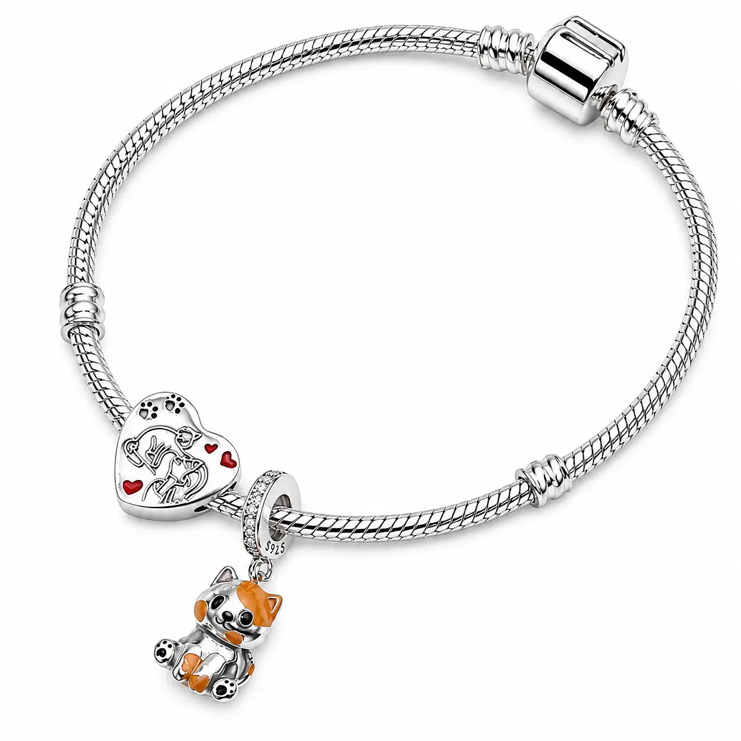 Pulsera + Charm Corazón Gatito Plata 925 3