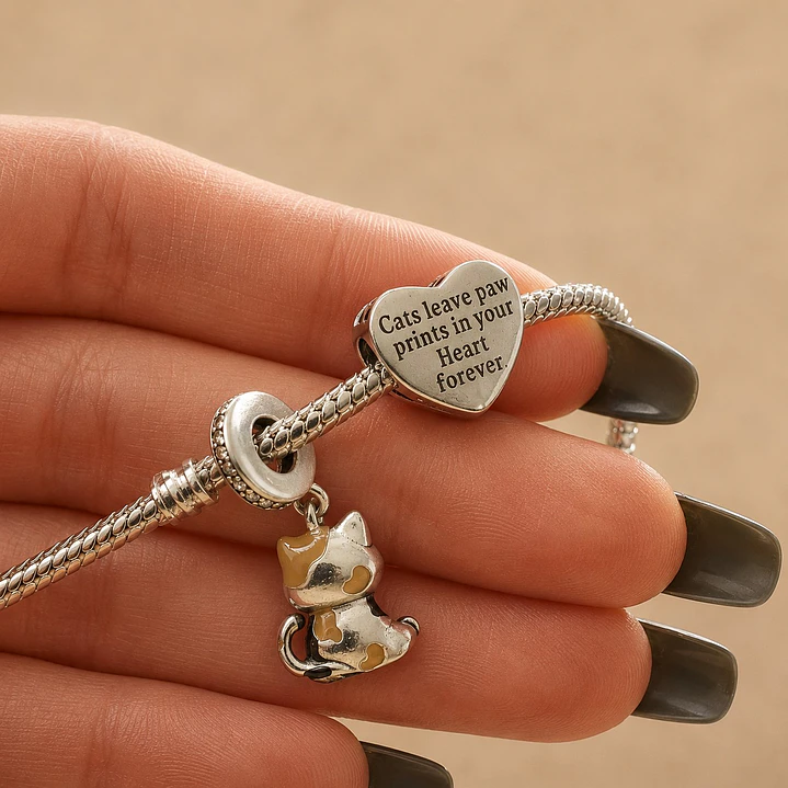 Pulsera + Charm Corazón Gatito Plata 925 2