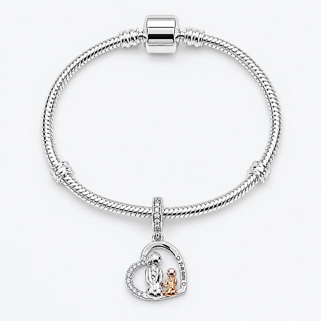 Pulsera + Charm Mamá Hija Plata 925 1