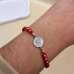 Pulsera Hilo Rojo San Benito Protección Plata 925