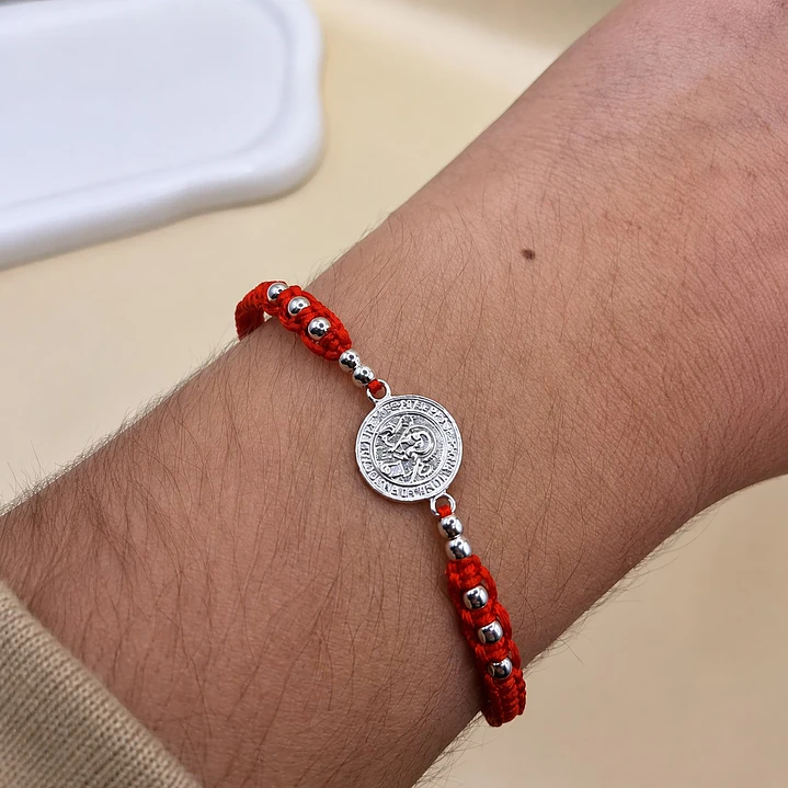 Pulsera Hilo Rojo San Benito Protección Plata 925 2