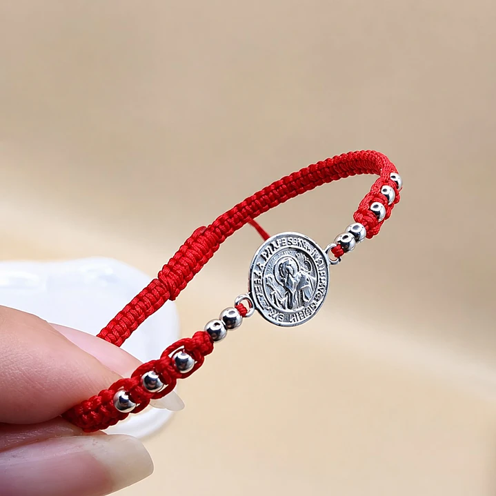 Pulsera Hilo Rojo San Benito Protección Plata 925 3
