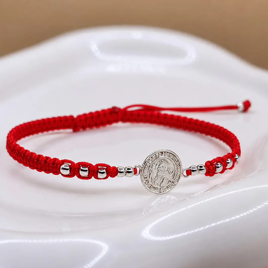 Pulsera Hilo Rojo San Benito Protección Plata 925 4