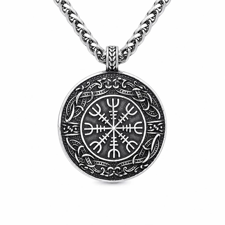 Collar Hombre Brújula de Runas Vikingas Acero Inoxidable  1