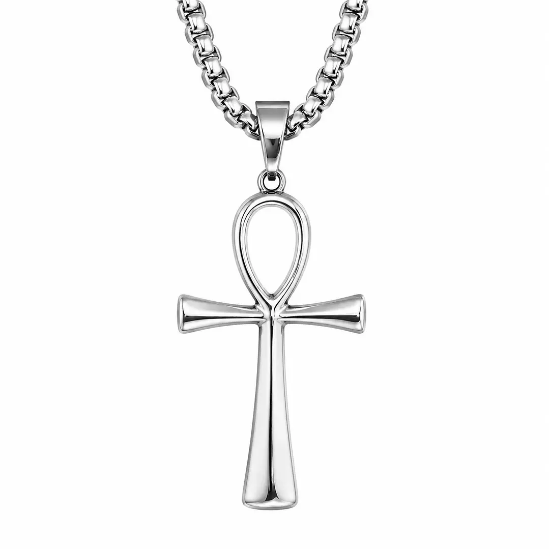 Collar Hombre Cruz Egipcia Acero Inoxidable  1