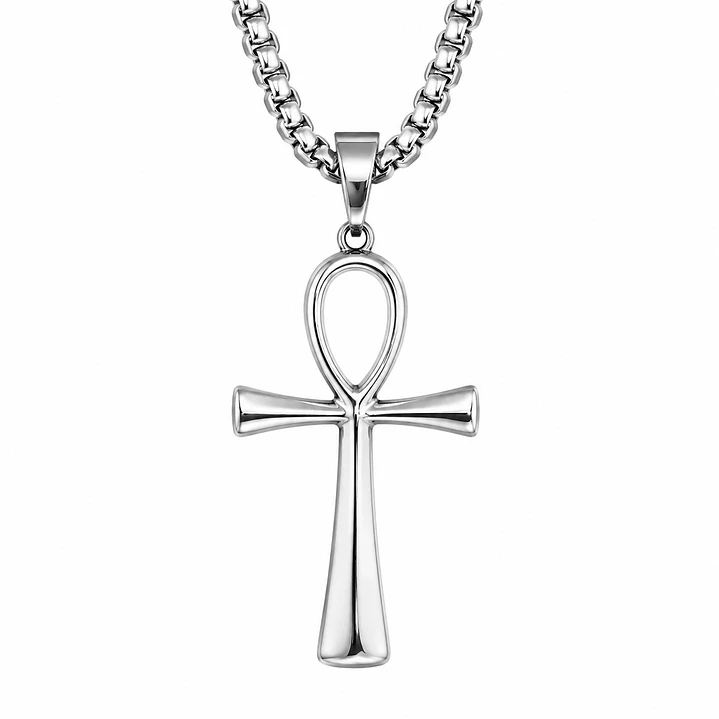 Collar Hombre Cruz Egipcia Acero Inoxidable  1