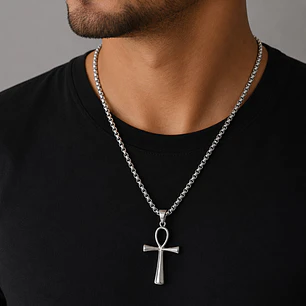 Collar Hombre Cruz Egipcia Acero Inoxidable 