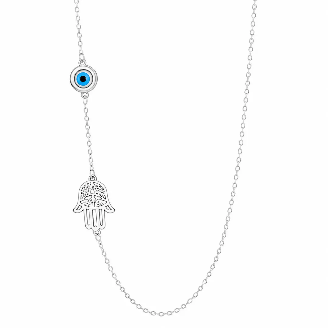Collar Mano Fatima Ojo Turco Acero Inoxidable  1