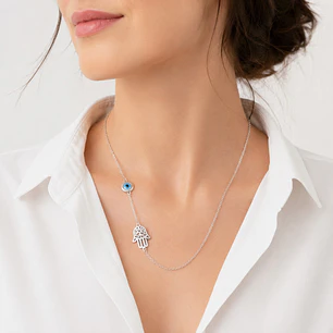 Collar Mano Fatima Ojo Turco Acero Inoxidable 
