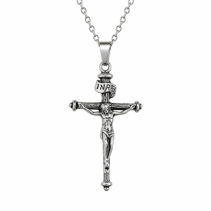 Collar Crucifijo Hombre Acero Inoxidable  1