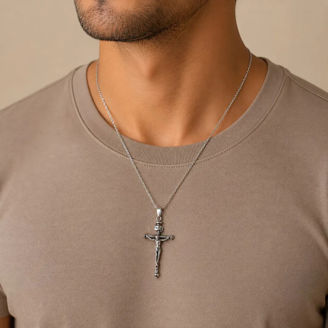 Collar Crucifijo Hombre Acero Inoxidable  2