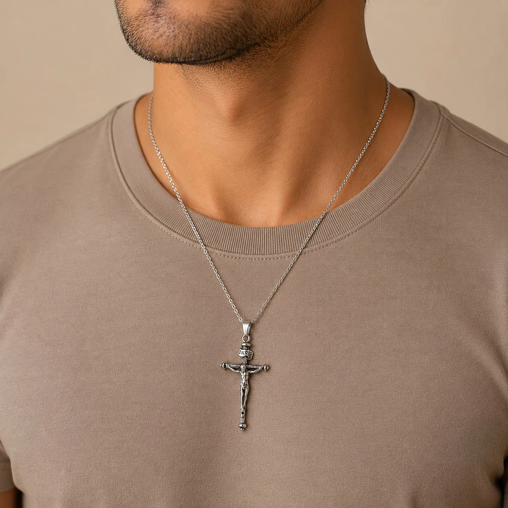 Collar Crucifijo Hombre Acero Inoxidable  2