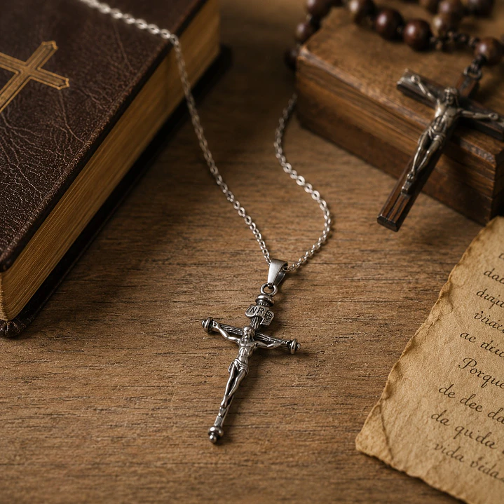 Collar Crucifijo Hombre Acero Inoxidable  4