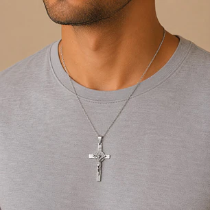 Collar Crucifijo San Benito Hombre Acero Inoxidable 