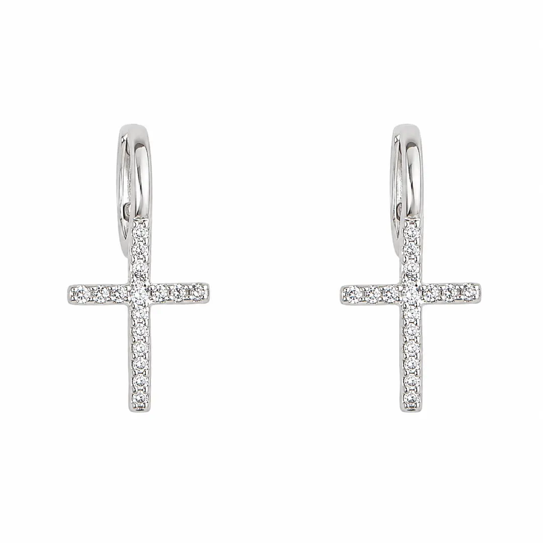 Aros Argolla Cruz con Circones en Plata 925  1