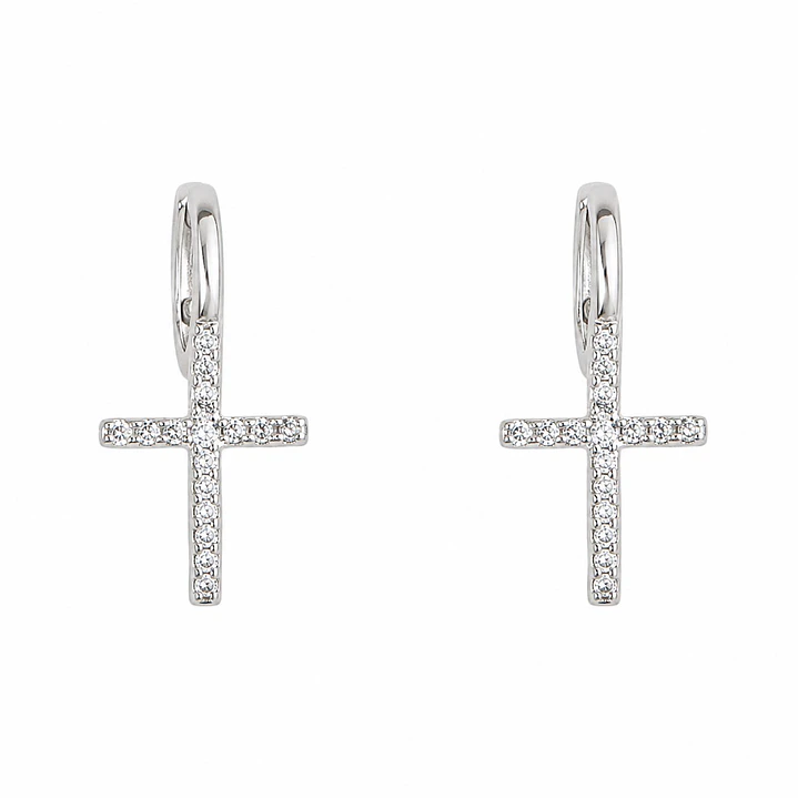 Aros Argolla Cruz con Circones en Plata 925  1