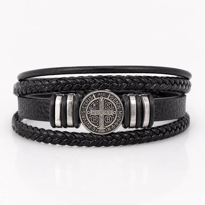 Pulsera Cuero Hombre Brújula Vikinga Nórdico Acero Inoxidable   1