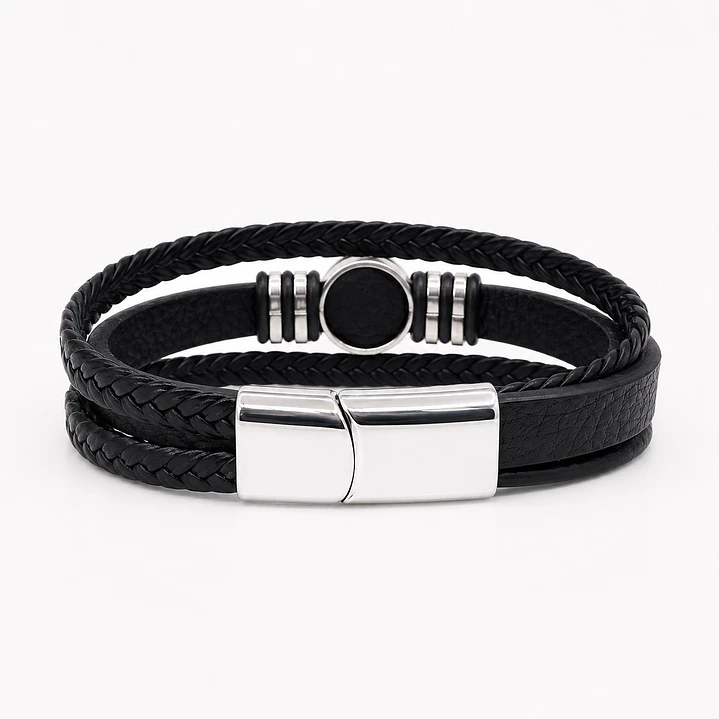 Pulsera Cuero Hombre Brújula Vikinga Nórdico Acero Inoxidable   3