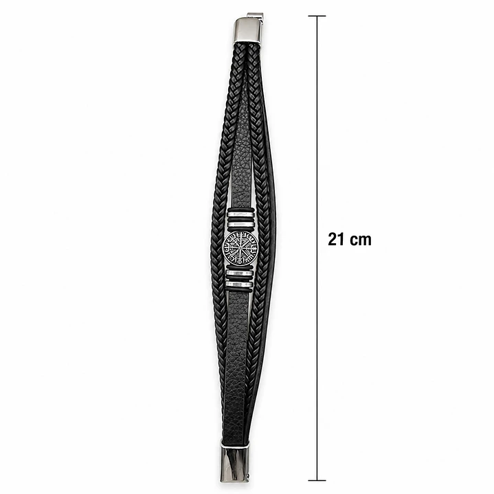 Pulsera Cuero Hombre Brújula Vikinga Nórdico Acero Inoxidable   4