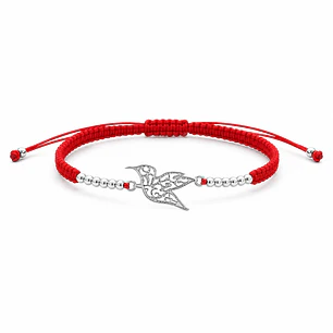 Pulsera Hilo Rojo Colibrí Ajustable Plata 925