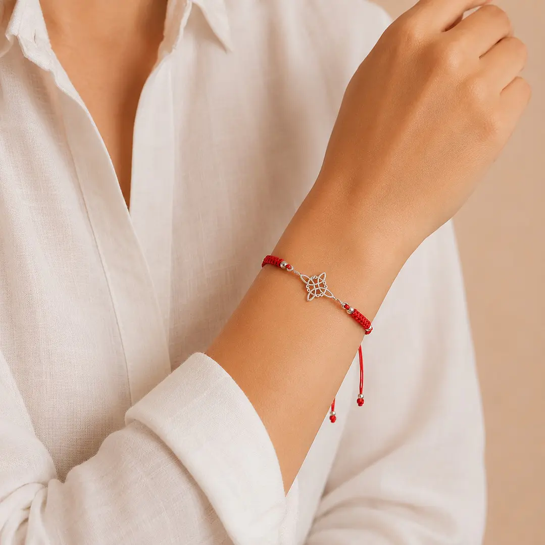 Pulsera Hilo Rojo Nudo de Bruja Ajustable Plata 925  2