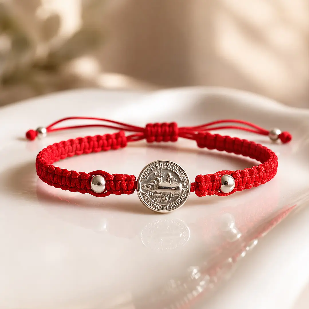 Pulsera Hilo Rojo San Benito Ajustable Unisex 5