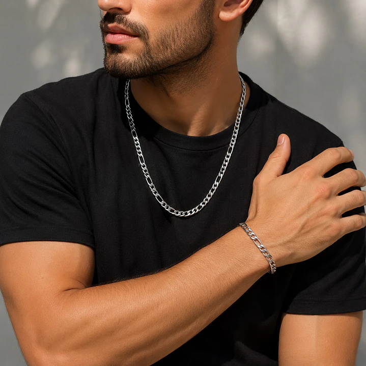 Conjunto Cadena y Pulsera Cartier Hombre 7mm Acero Inoxidable   3