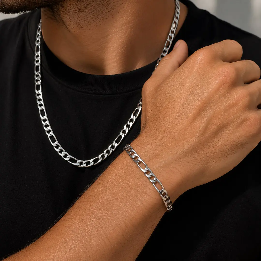Conjunto Cadena y Pulsera Cartier Hombre 7mm Acero Inoxidable   2
