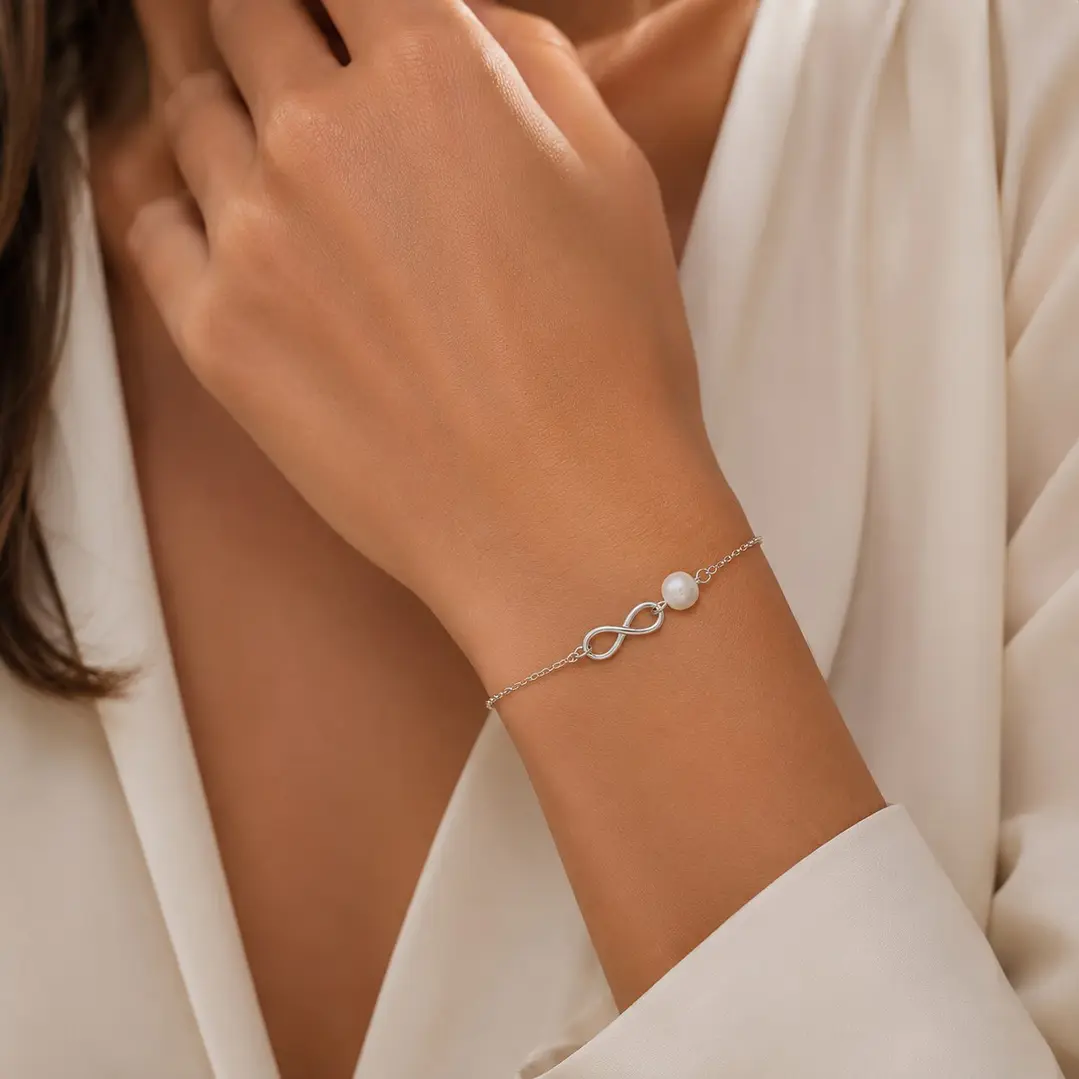 Pulsera Infinito Perla del Rio Natural Plata ley 925 2