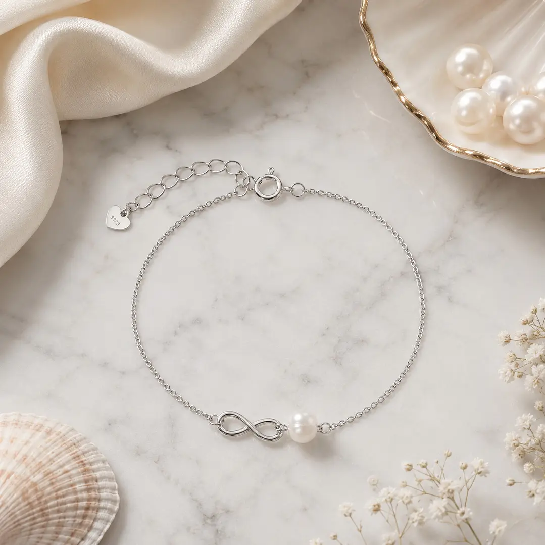 Pulsera Infinito Perla del Rio Natural Plata ley 925 5