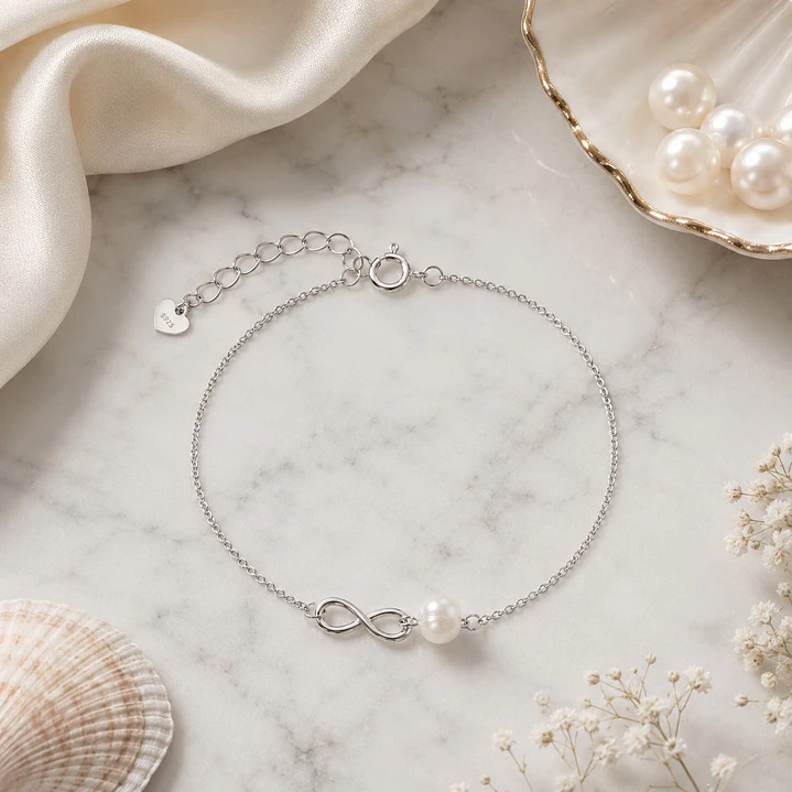 Pulsera Infinito Perla del Rio Natural Plata ley 925 5