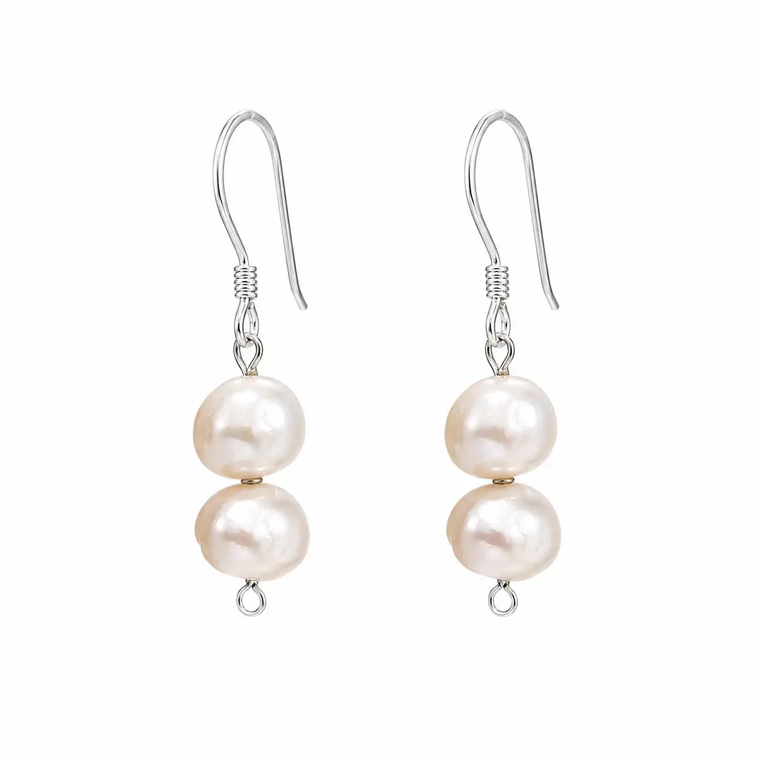 Aros Colgantes Perla de Rio Natural Plata Ley 925   1