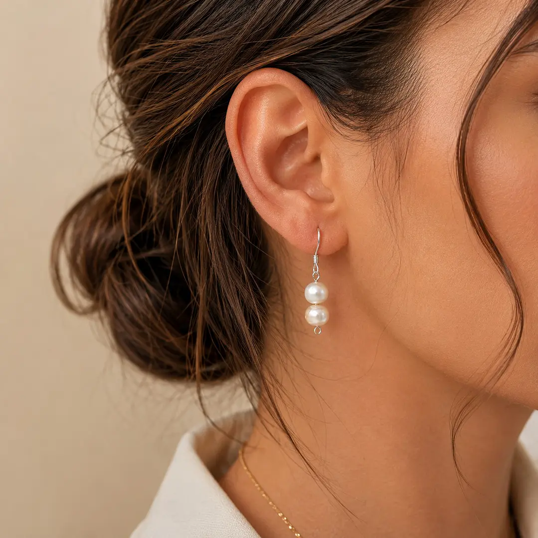 Aros Colgantes Perla de Rio Natural Plata Ley 925   2