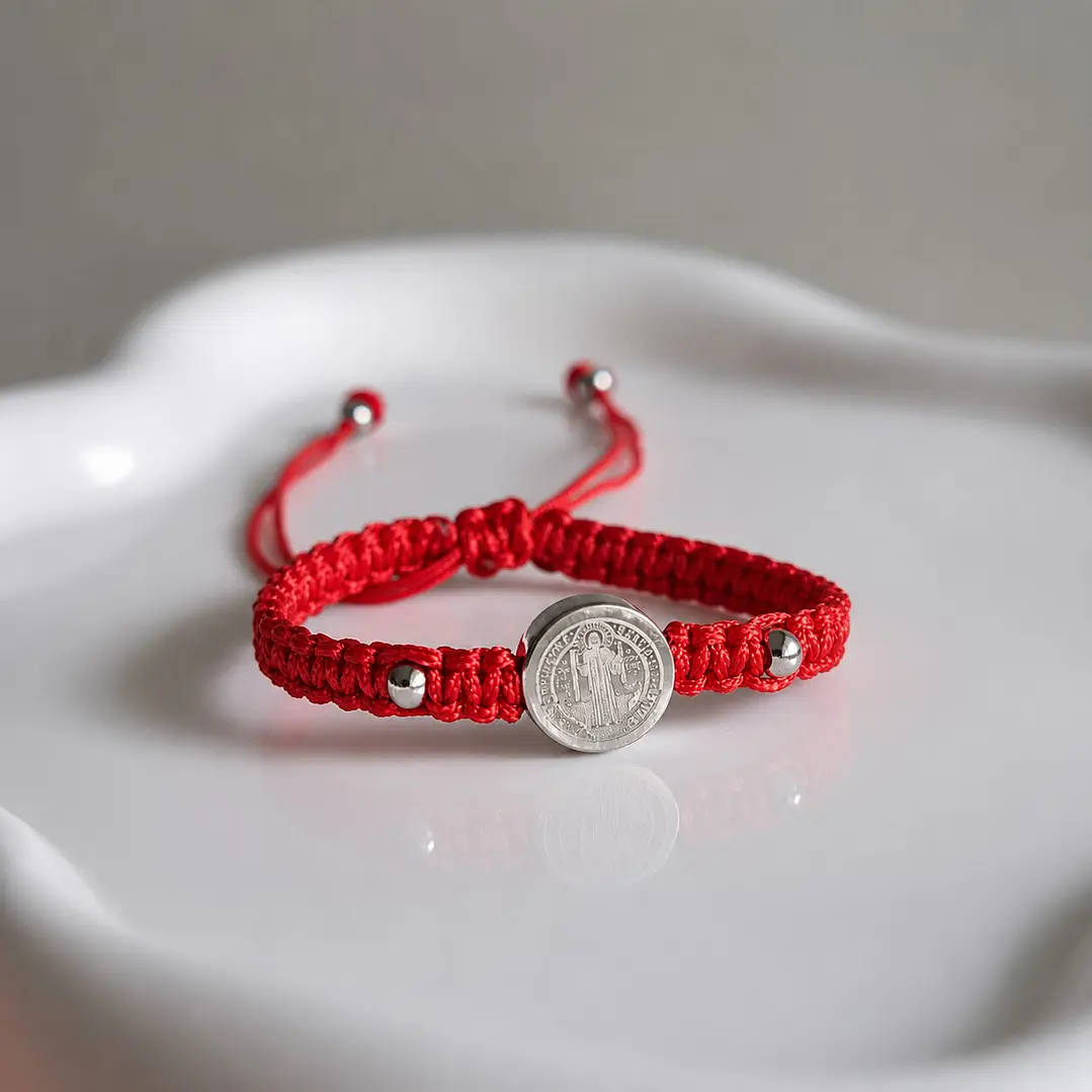 Pulsera Hilo Rojo Baby San Benito Acero Inoxidable 8