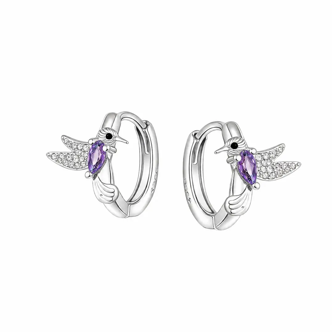 Argolla Huggie Colibrí Circones Amatista 14 mm Plata Ley 925 1