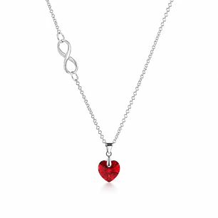 Collar Infinito Corazón Cristal Rojo Plata 925 