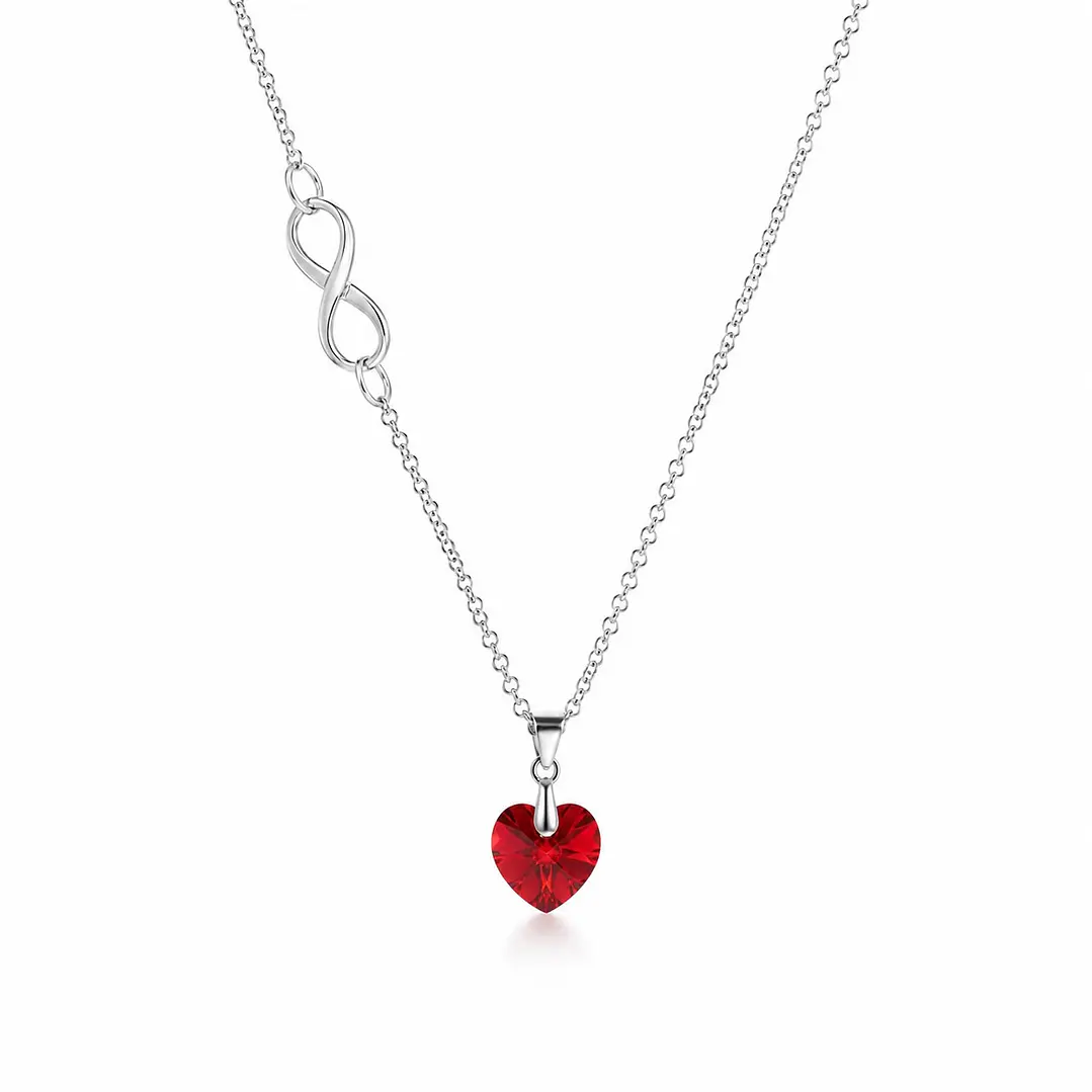 Collar Infinito Corazón Cristal Rojo Plata 925  1