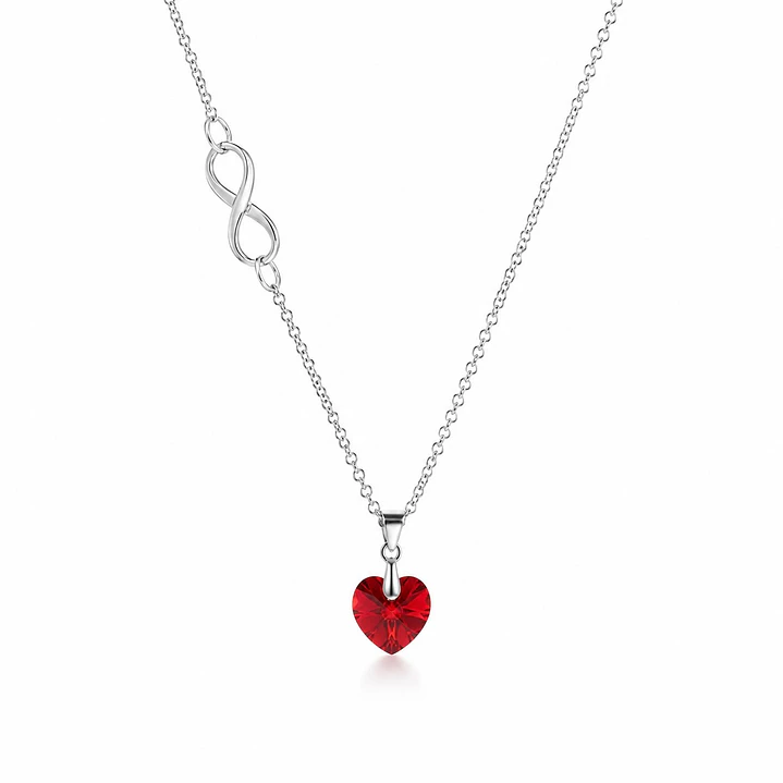 Collar Infinito Corazón Cristal Rojo Plata 925  1