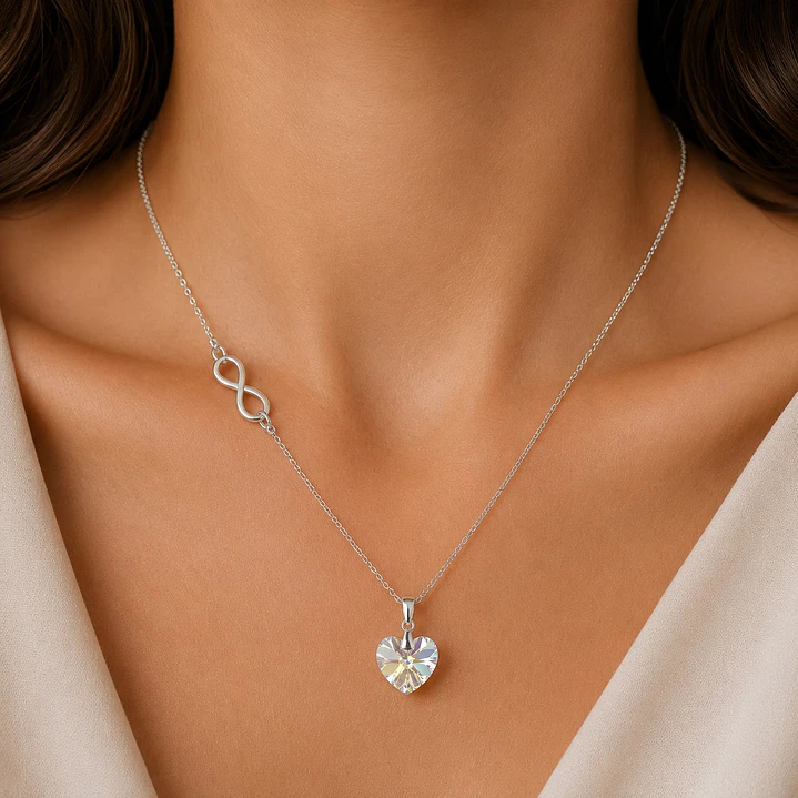 Collar Infinito Corazón Cristal Rojo Plata 925  4