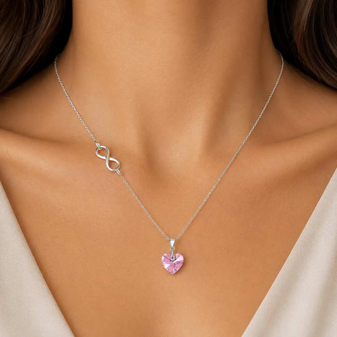 Collar Infinito Corazón Cristal Rojo Plata 925  5